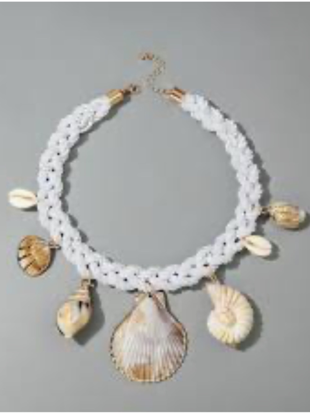White Braided Shell Charm Necklace - Picture 2 of 8